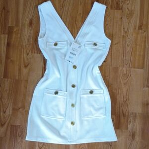 Zara White Mini Dress with Gold Buttons